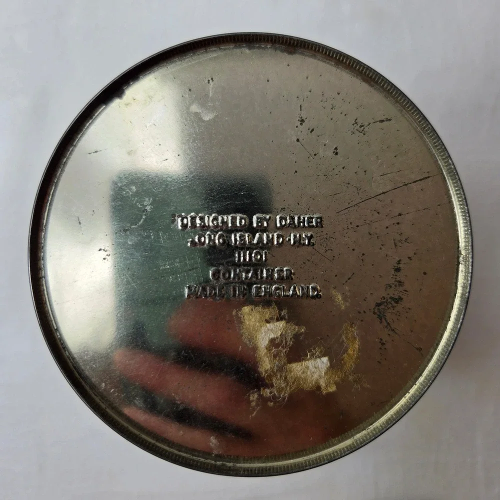 Vtg Daher Floral Metal Tin Canister 11101 England Black Multi Color Tea Biscuit